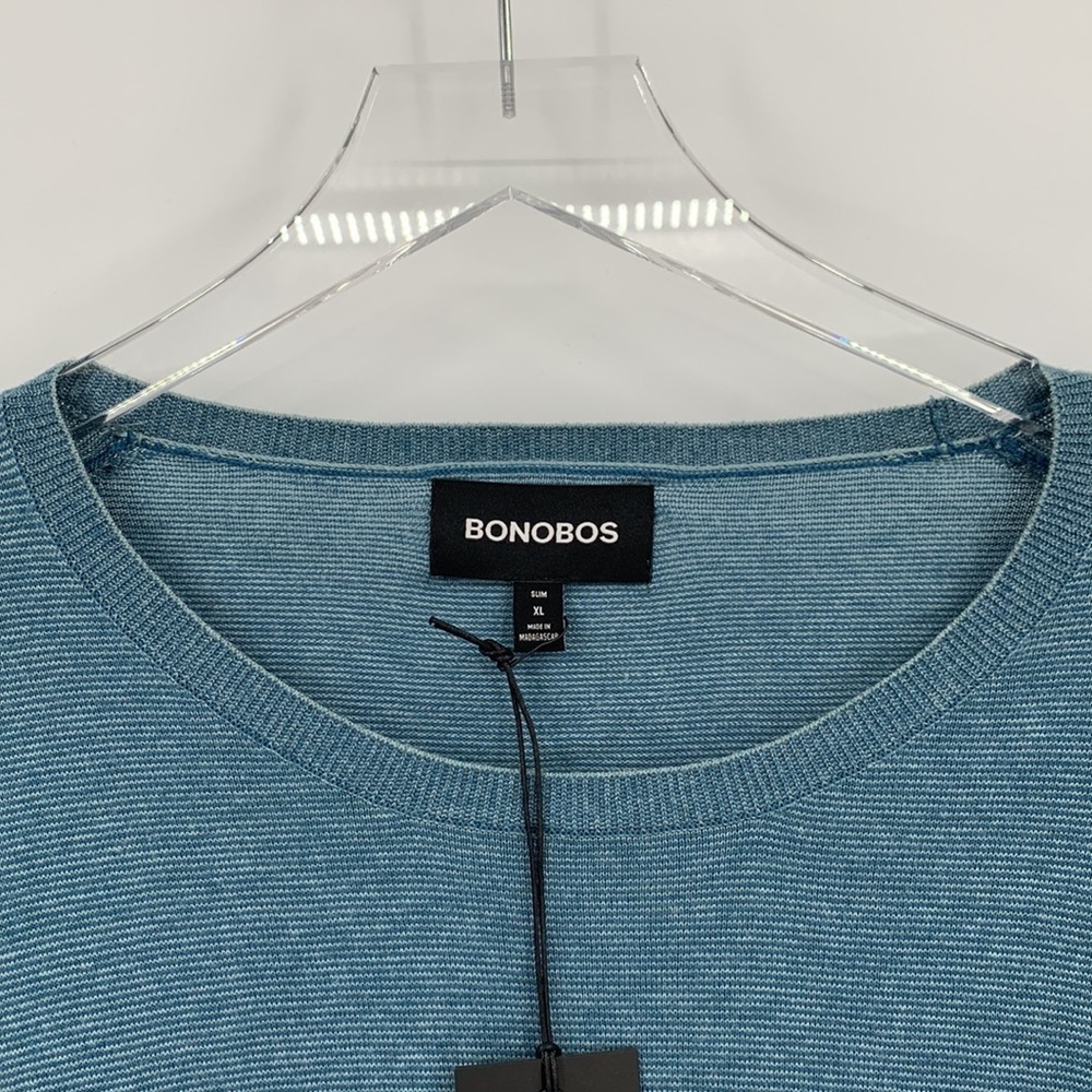Bonobos Feder stripe topaz blue micro cotton sweater men new XL X-Large View 4